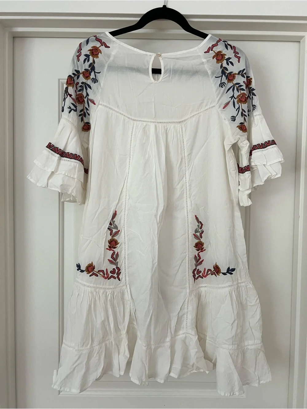 Free People White Mini Dress with Floral Embroidery